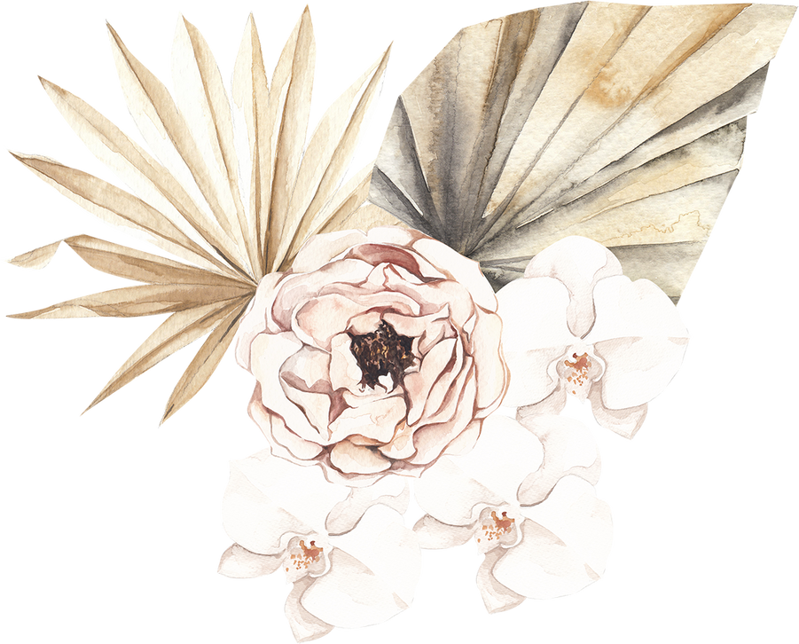 Boho dried florals watercolor composition